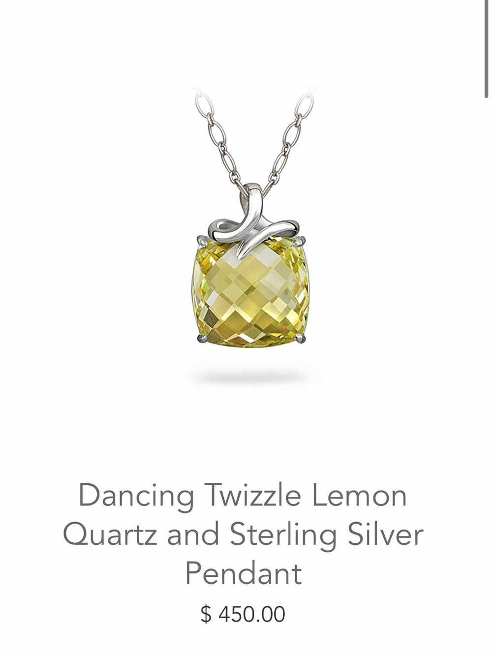 Diana Vincent Lemon Quartz Sterling Silver Pendant Necklace